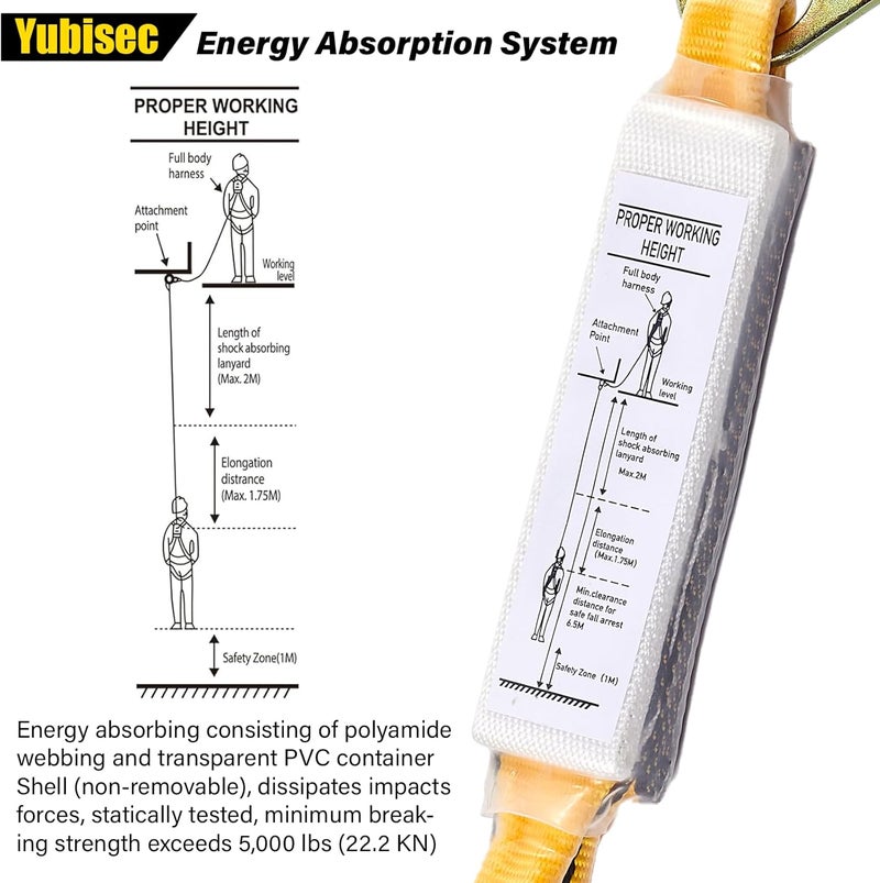 Yubisec Rope Harness Safety Lanyard 25FT, Vertical Lifeline Assembly with Grab Snap Hooks Shock Absorber, Fall Protection Tree Climbing Lifeline Kit, Heavy Duty Roof Safety Equipment ANSI CE - Image 5